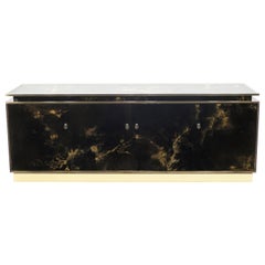 Rare Golden Lacquer and Brass Maison Jansen Sideboard 1970s