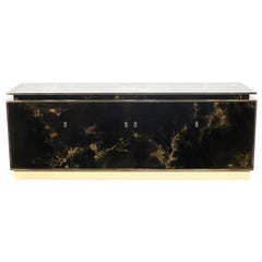 Rare Golden Lacquer and Brass Maison Jansen Sideboard, 1970s