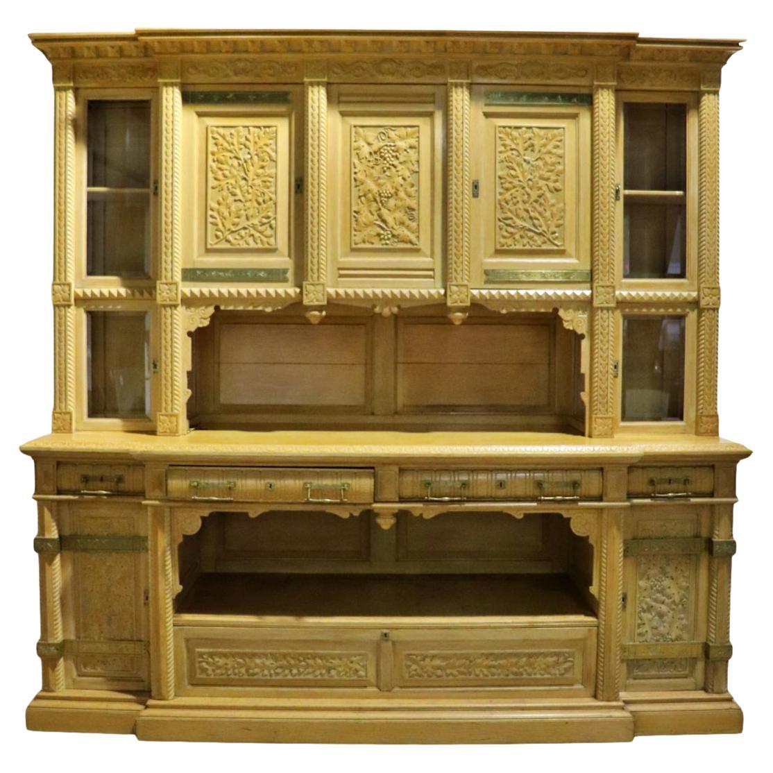 Rare Golden Oak Herter Brothers Attributed Court Cabinet or Cupboard circa 1880 For Sale