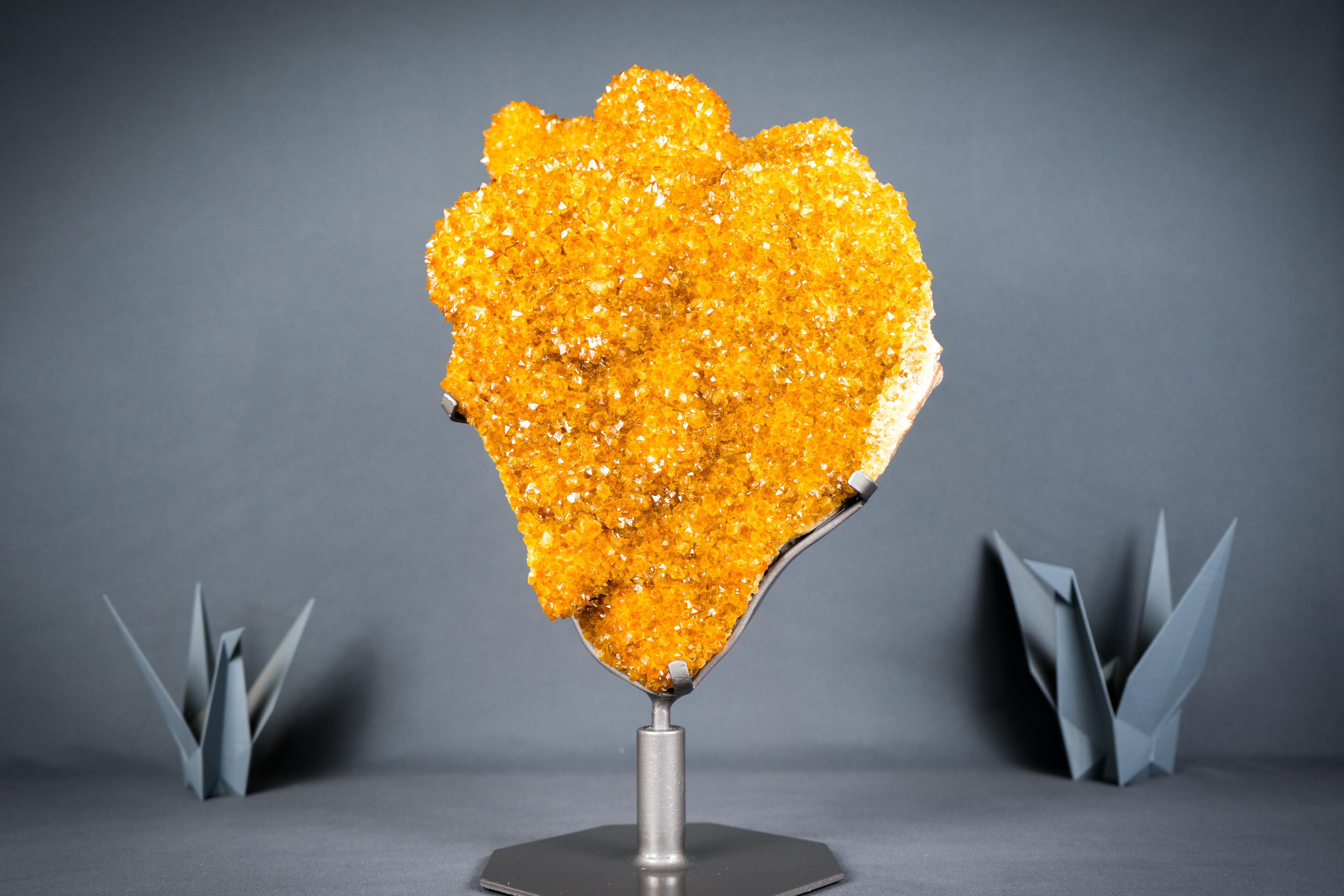 Seltener goldener orangefarbener Citrin-Blumen-Cluster mit funkelndem Galaxy- Citrin- Druzy (Brasilianisch) im Angebot
