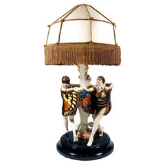 Rare Goldscheider Vienna Art Déco Group 3x 'The Captured Bird' As Lamp, Lorenzl