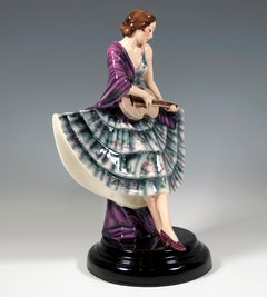 Rare Goldscheider Vienna Figure, Dancer With Guitar, by Josef Lorenzl, ca 1930