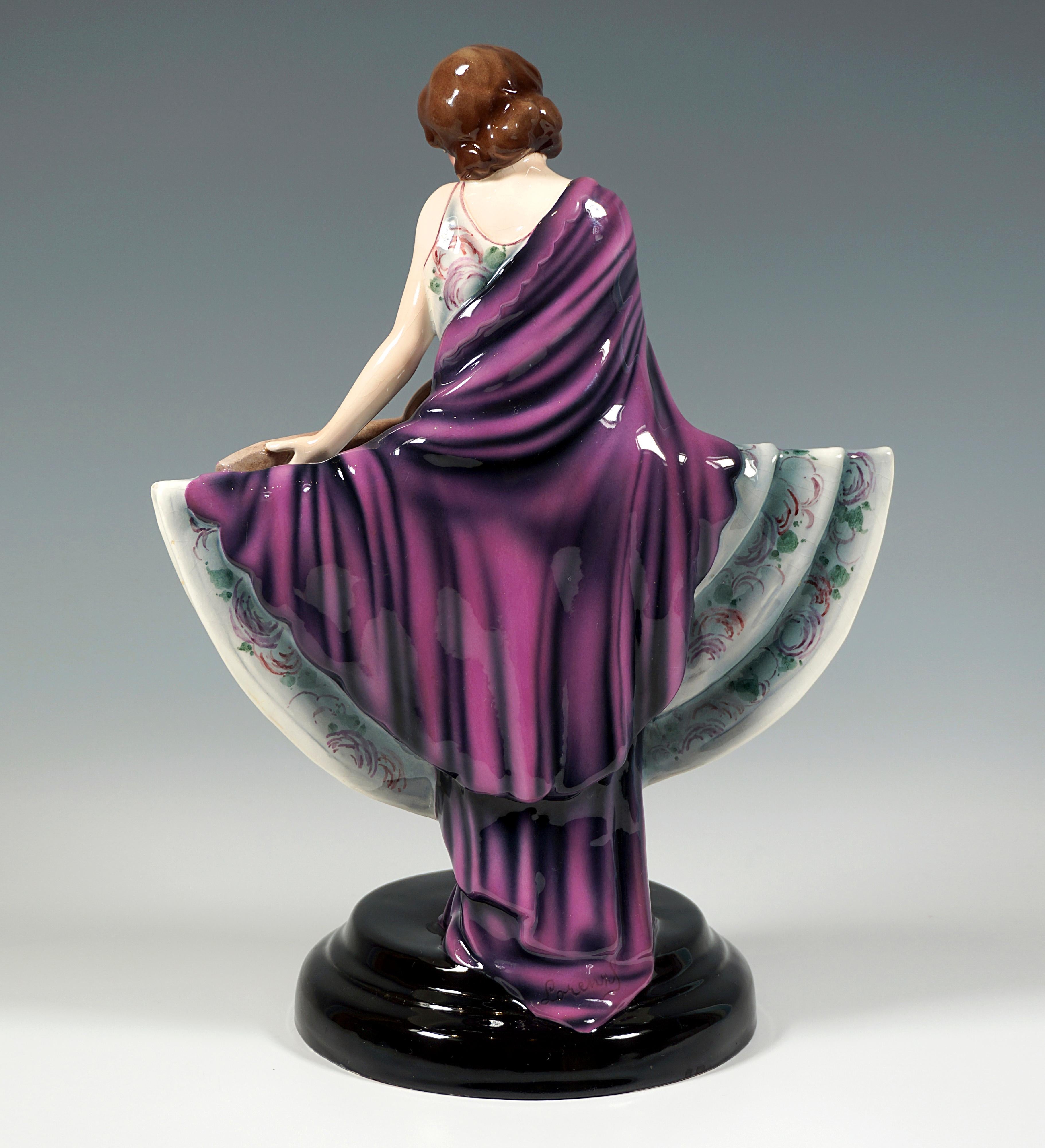 Art Déco Rara figura Goldscheider Vienna, ballerina con chitarra, di Josef Lorenzl, 1930 ca. in vendita