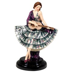 Rare Goldscheider Vienna Figure, Dancer With Guitar, by Josef Lorenzl, ca 1930