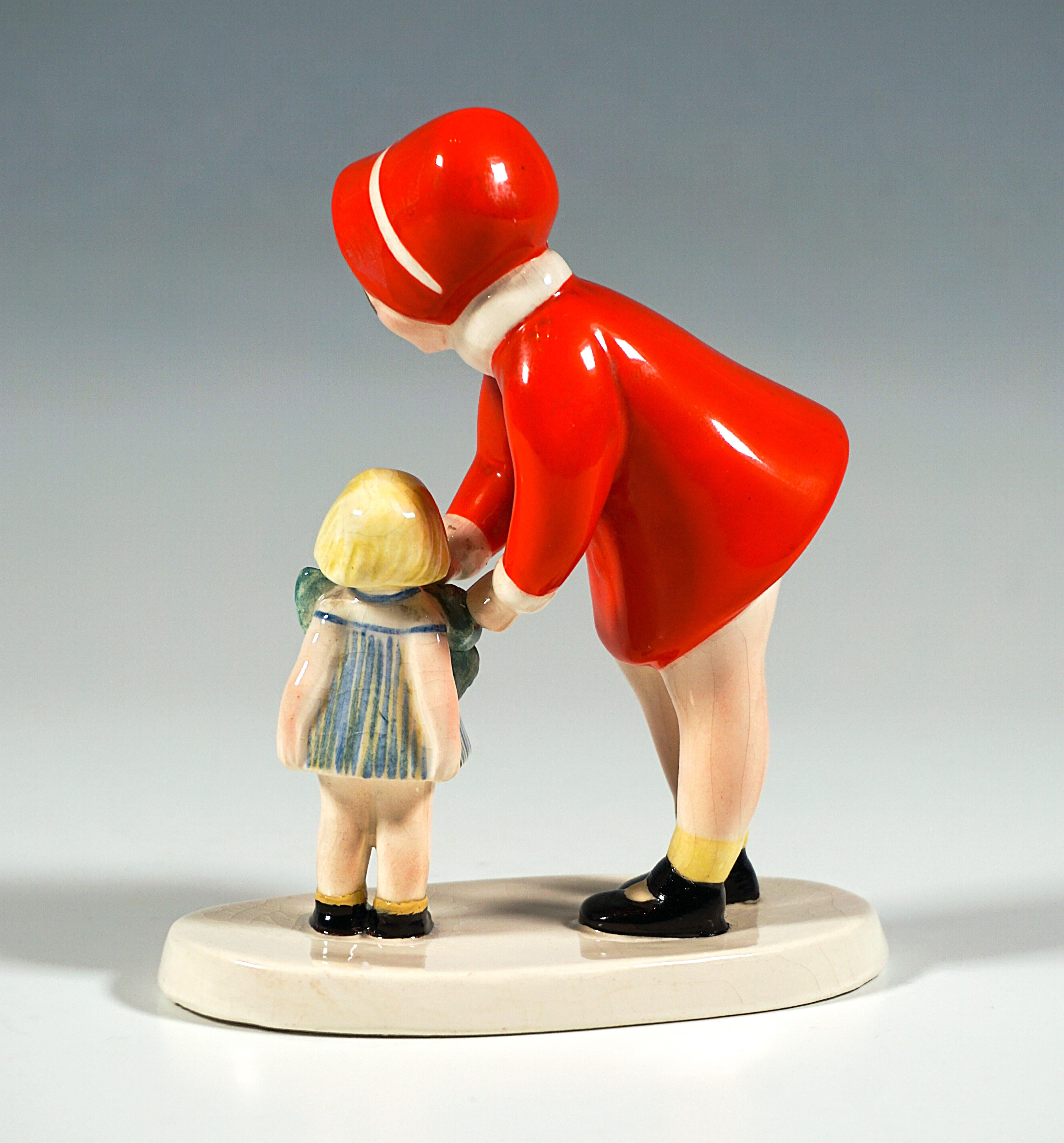 Art Deco Rare Goldscheider Vienna Figurine, Girl With Doll, by Claire Weiss, circa 1934 For Sale