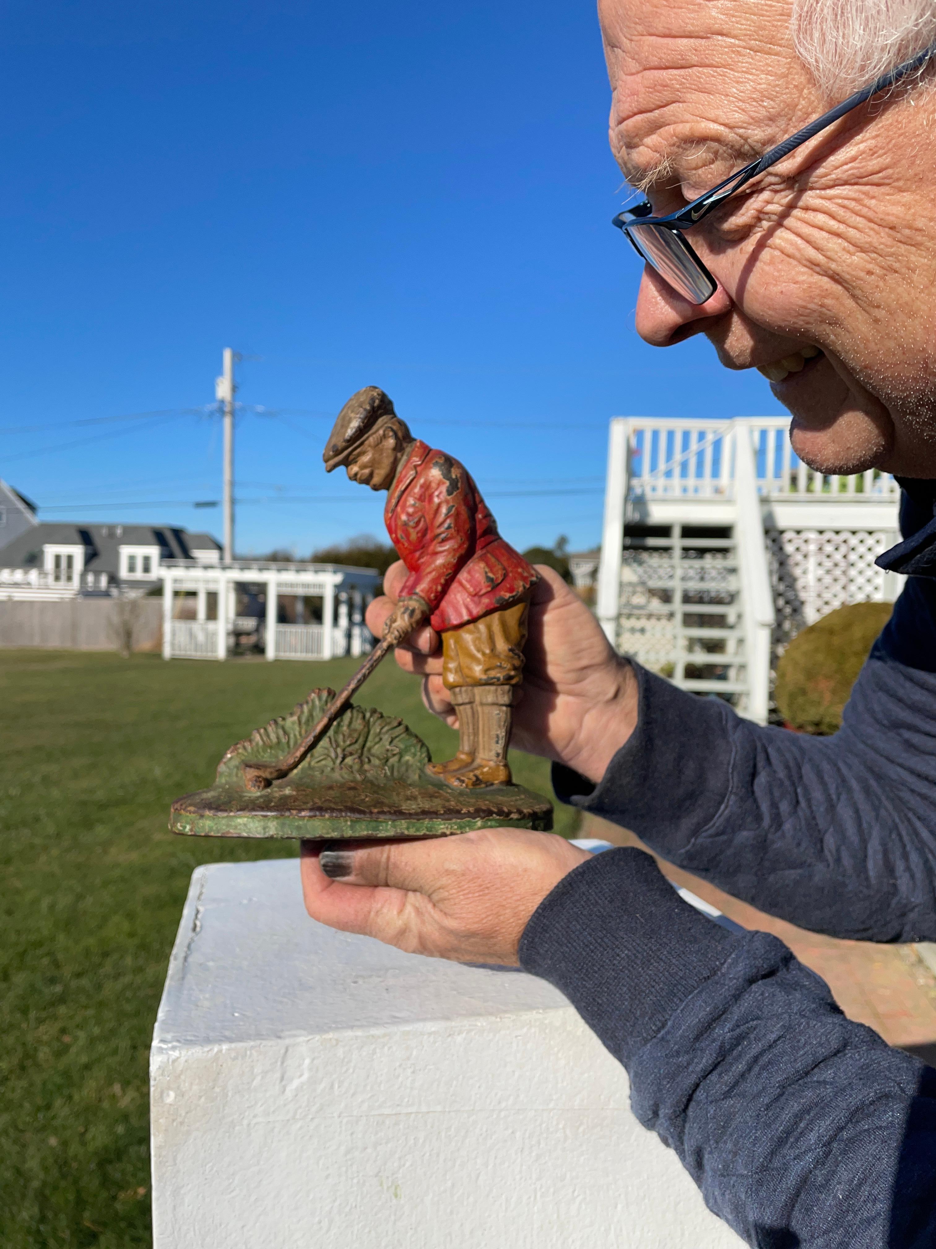 Nostalgic opportunity for golf lovers!

Golfer's Best Friend- As American as Apple Pie

An early American golf lover's memorabilia treasure - heavily hand cast and hand painted still in its original period colors. This golfing sculpture in this