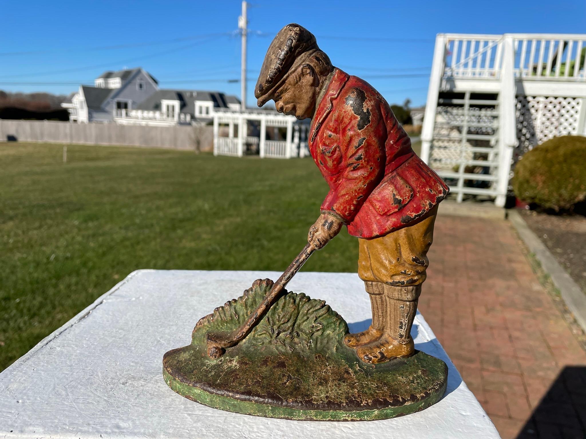 Folk Art Rare Golf Lovers Antique Sculpture, Putting