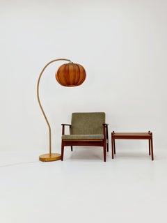 Rare gooseneck floor lamp Danish paper cord with big  veneer shade by Marksljöd