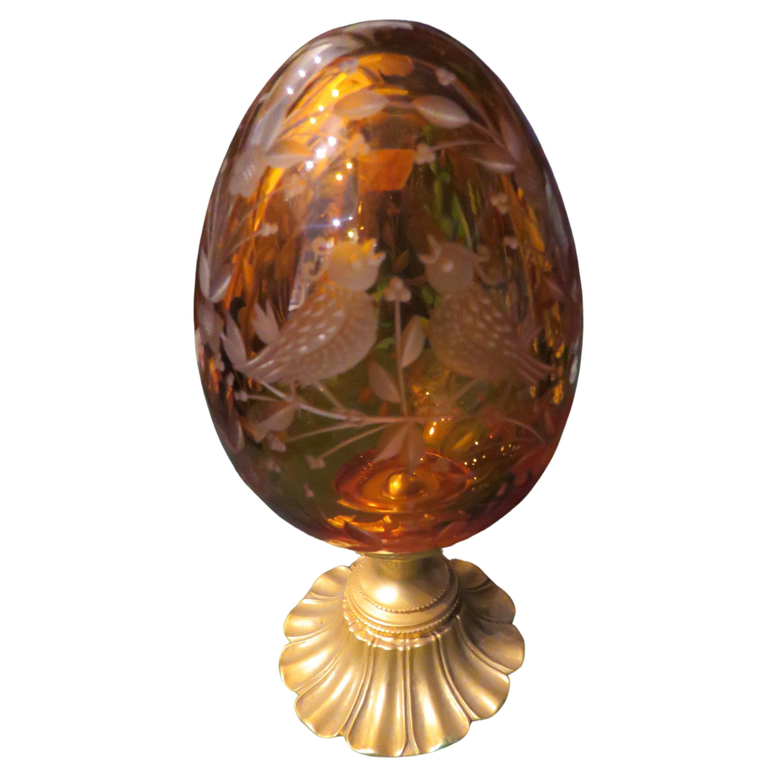  Rare Gorgeous Fancy Hand Cut Faberge Style Crystal 24KT Gold Leaf Egg For Sale