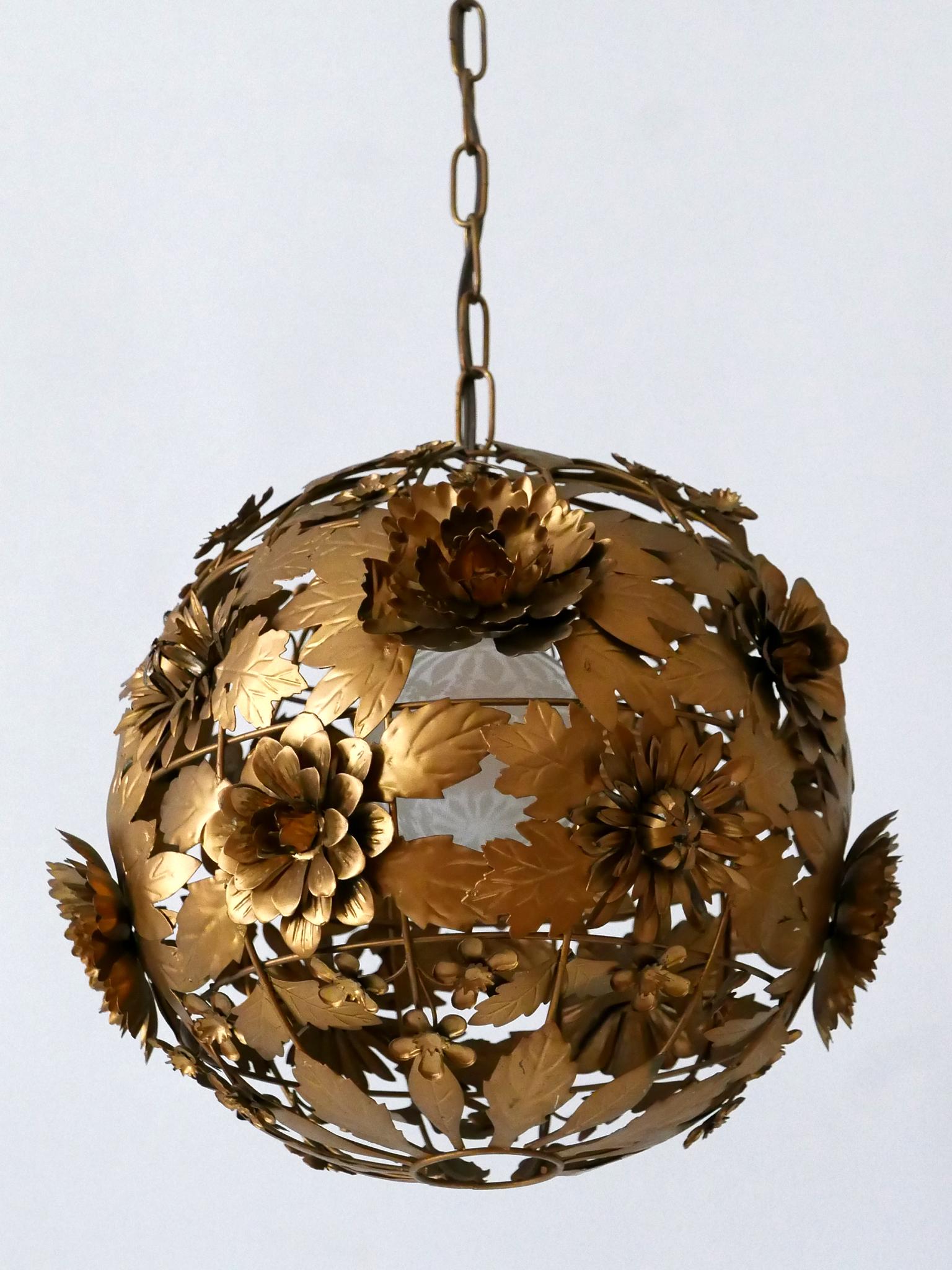 Rare & Gorgeous Mid-Century Modern Metal Floral Pendant Lamp, Germany, 1960s For Sale 4