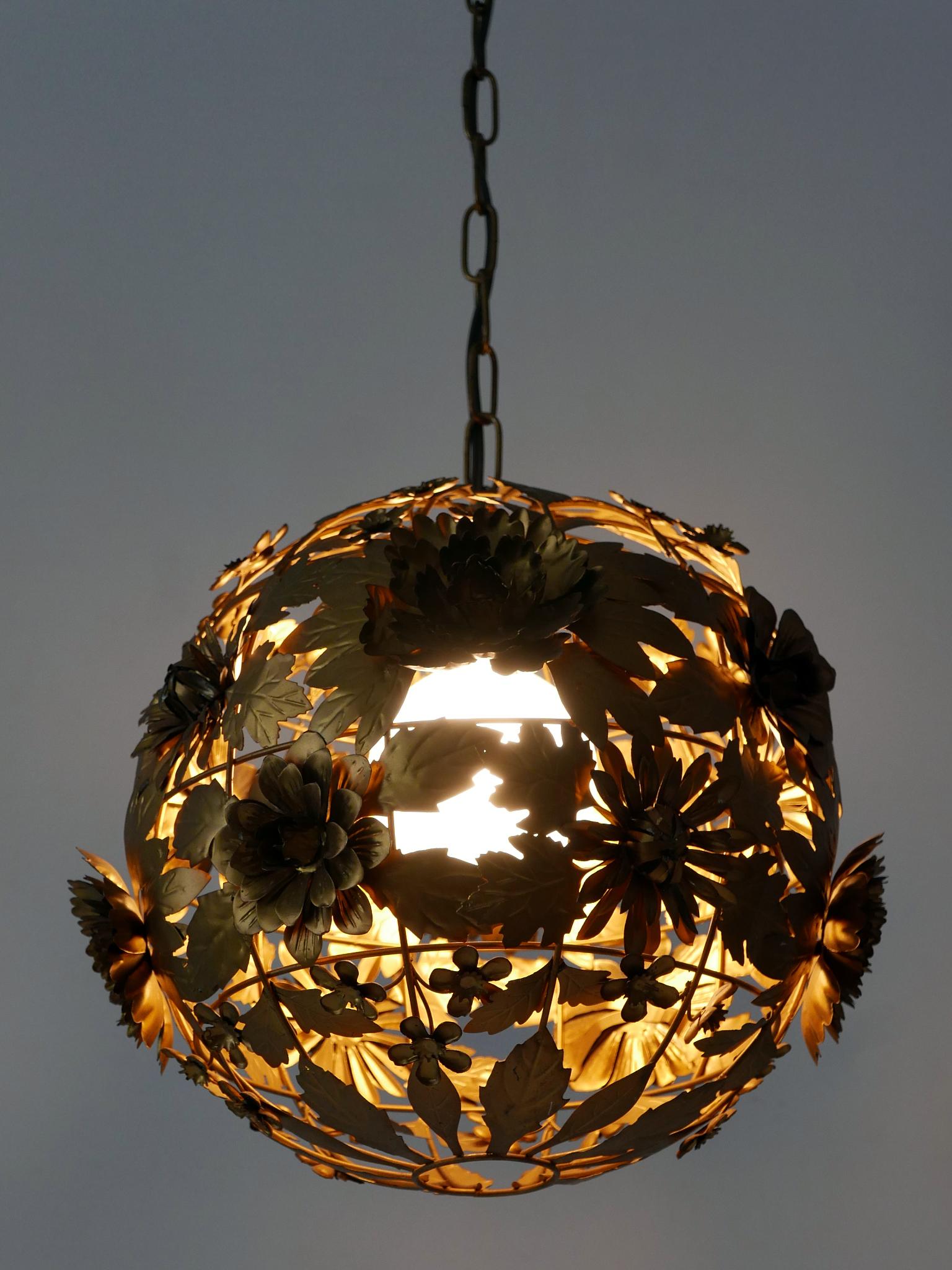 Rare & Gorgeous Mid-Century Modern Metal Floral Pendant Lamp, Germany, 1960s For Sale 5