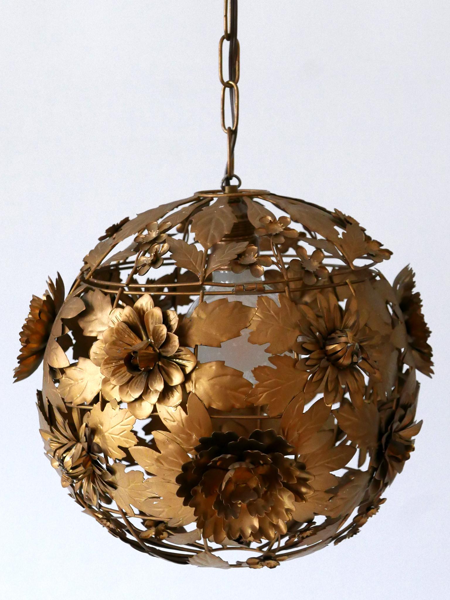 Rare & Gorgeous Mid-Century Modern Metal Floral Pendant Lamp, Germany, 1960s For Sale 7