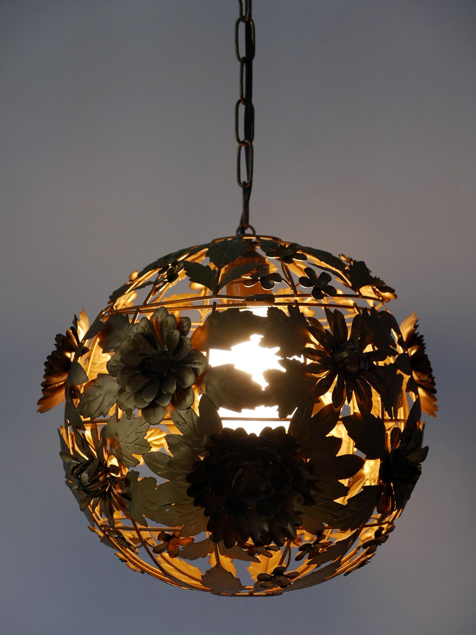 Rare & Gorgeous Mid-Century Modern Metal Floral Pendant Lamp, Germany, 1960s For Sale 8