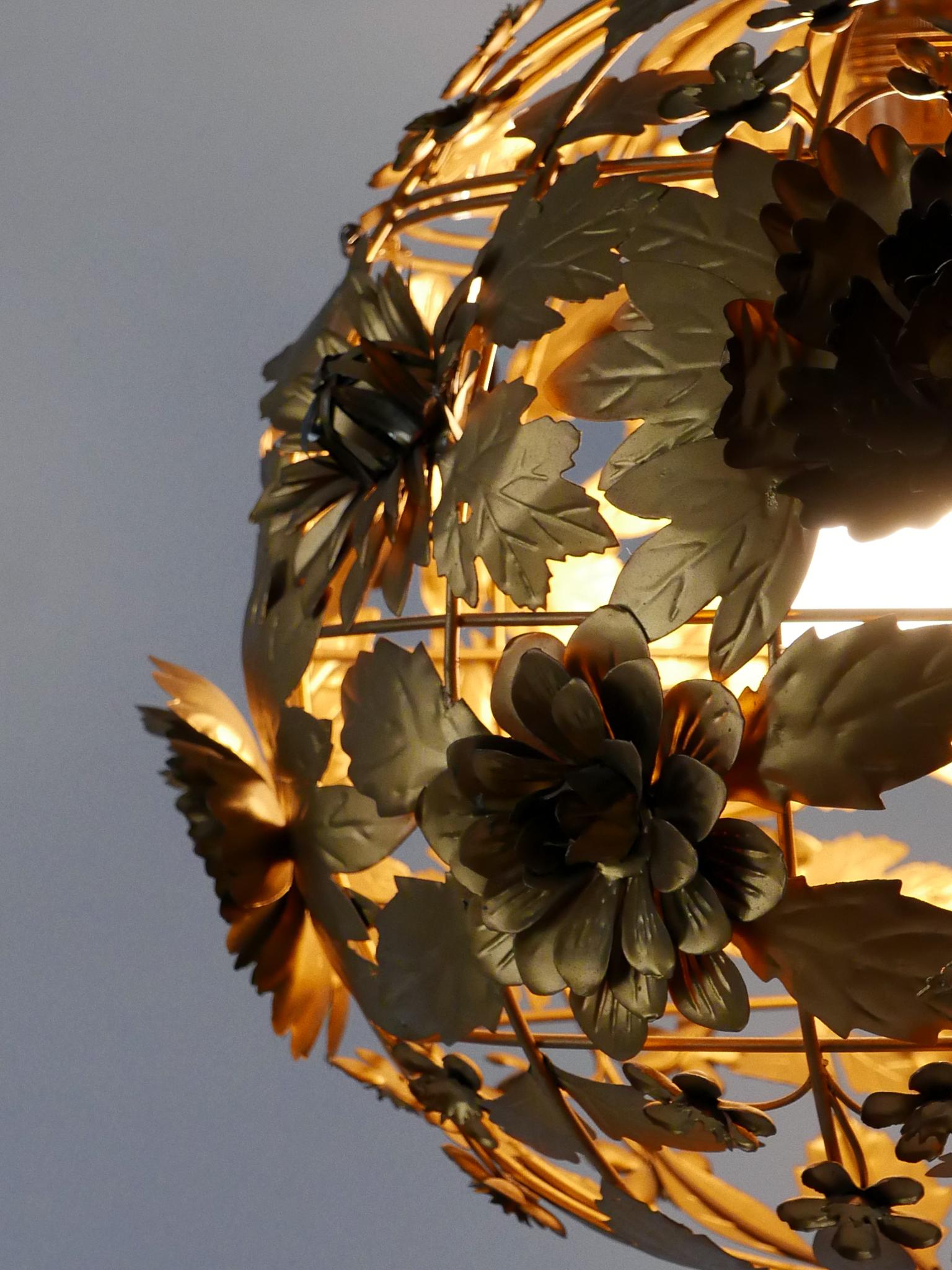 Rare & Gorgeous Mid-Century Modern Metal Floral Pendant Lamp, Germany, 1960s For Sale 9