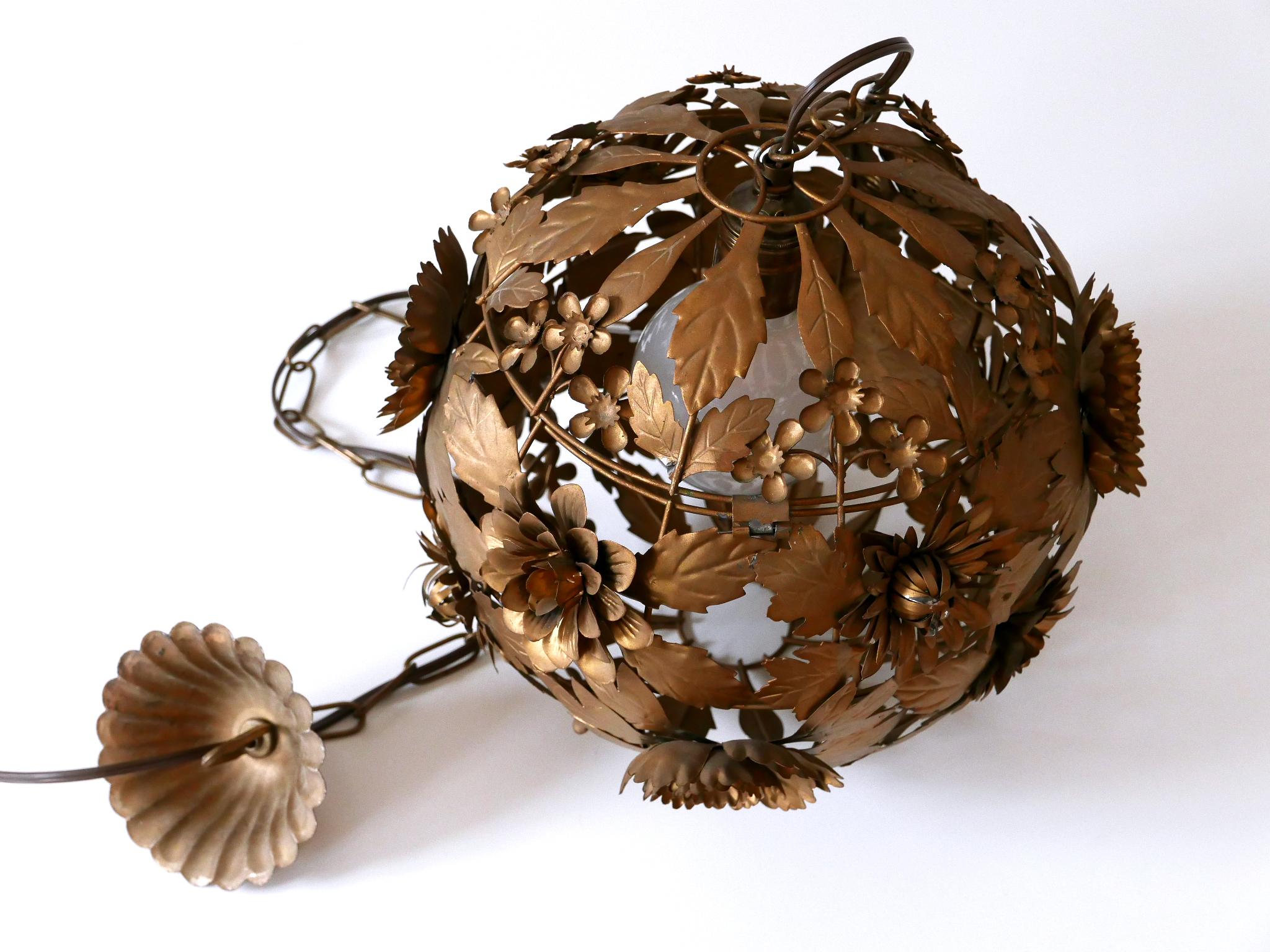 Rare & Gorgeous Mid-Century Modern Metal Floral Pendant Lamp, Germany, 1960s For Sale 10