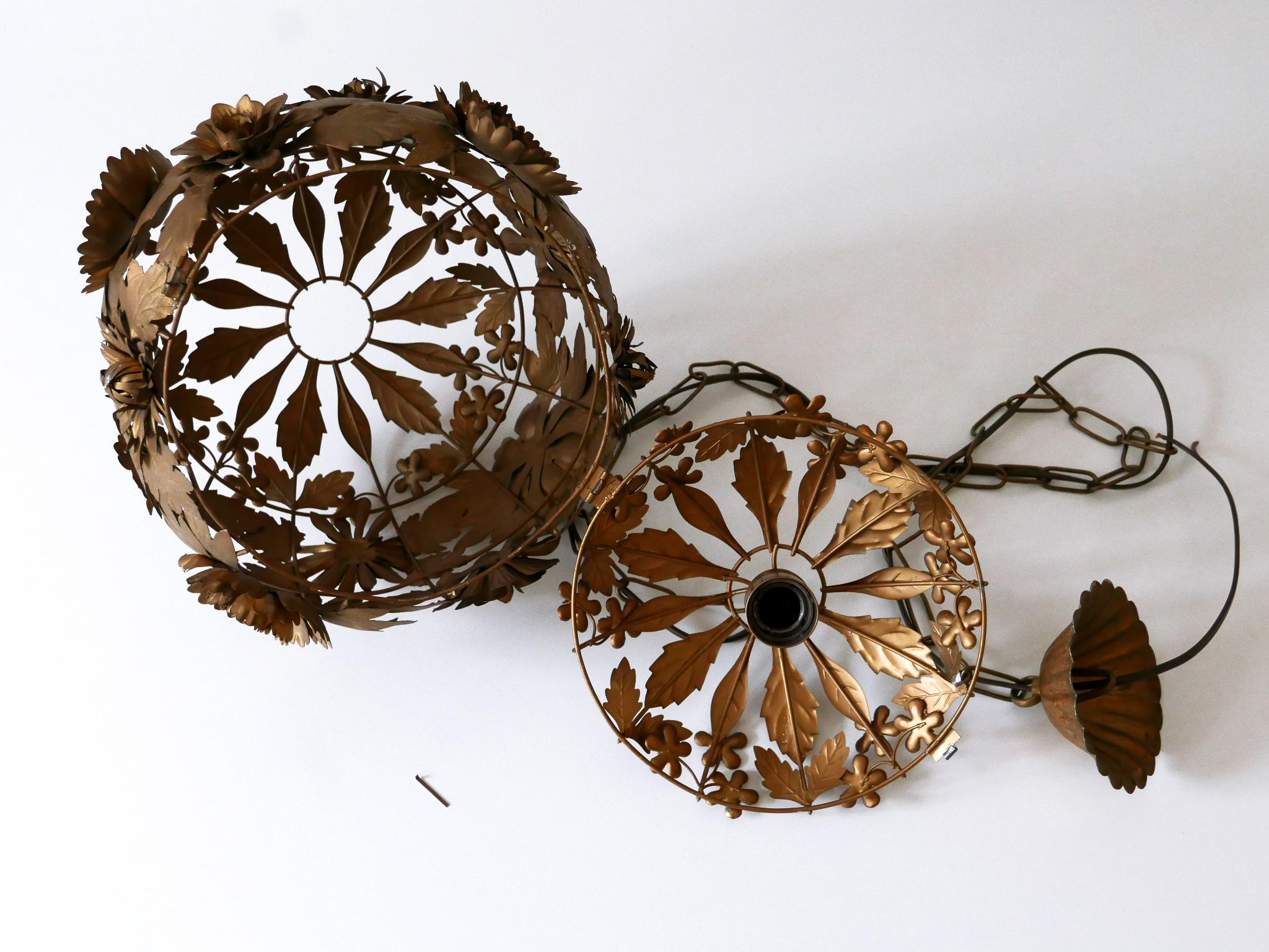 Rare & Gorgeous Mid-Century Modern Metal Floral Pendant Lamp, Germany, 1960s For Sale 11