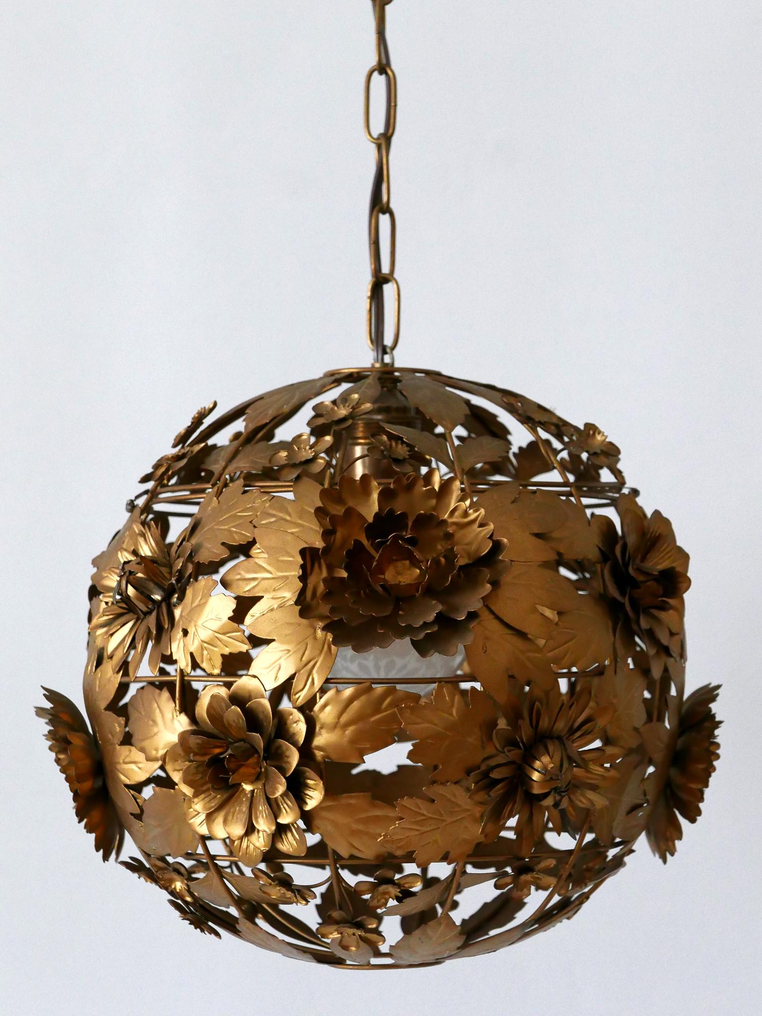 Gilt Rare & Gorgeous Mid-Century Modern Metal Floral Pendant Lamp, Germany, 1960s For Sale