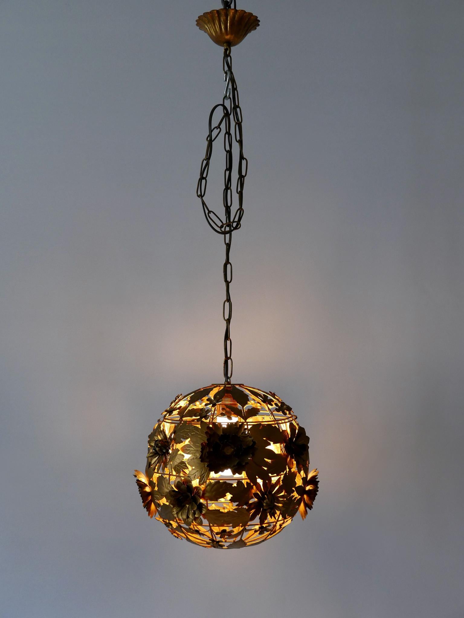 Sheet Metal Rare & Gorgeous Mid-Century Modern Metal Floral Pendant Lamp, Germany, 1960s For Sale