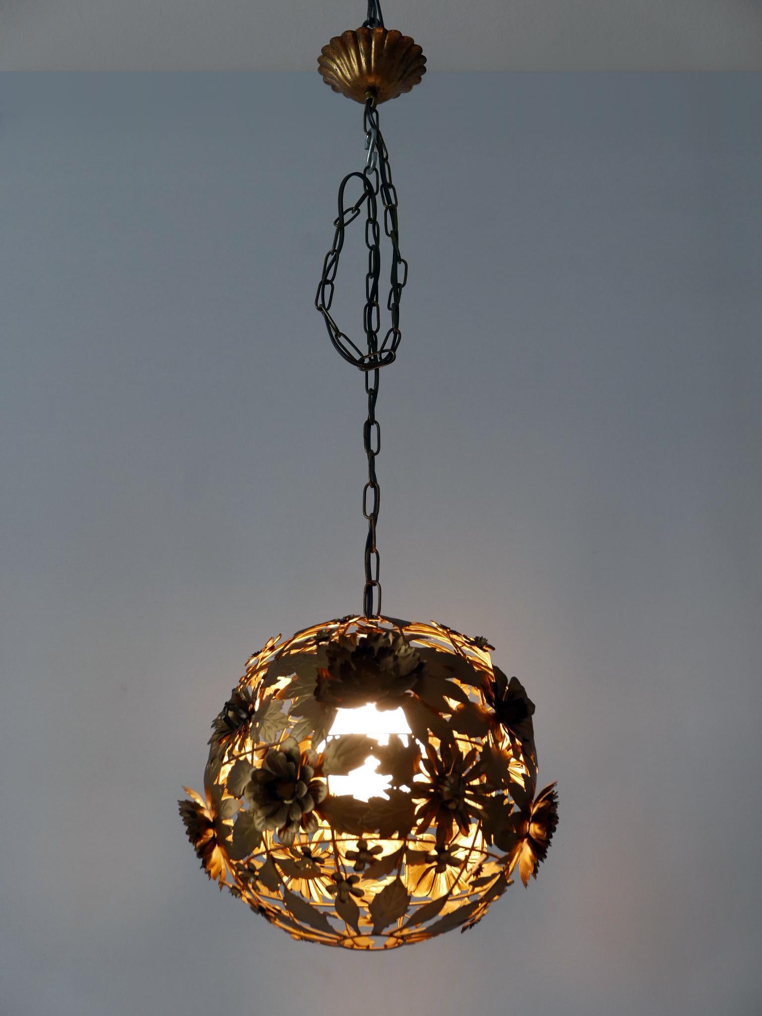 Rare & Gorgeous Mid-Century Modern Metal Floral Pendant Lamp, Germany, 1960s For Sale 1