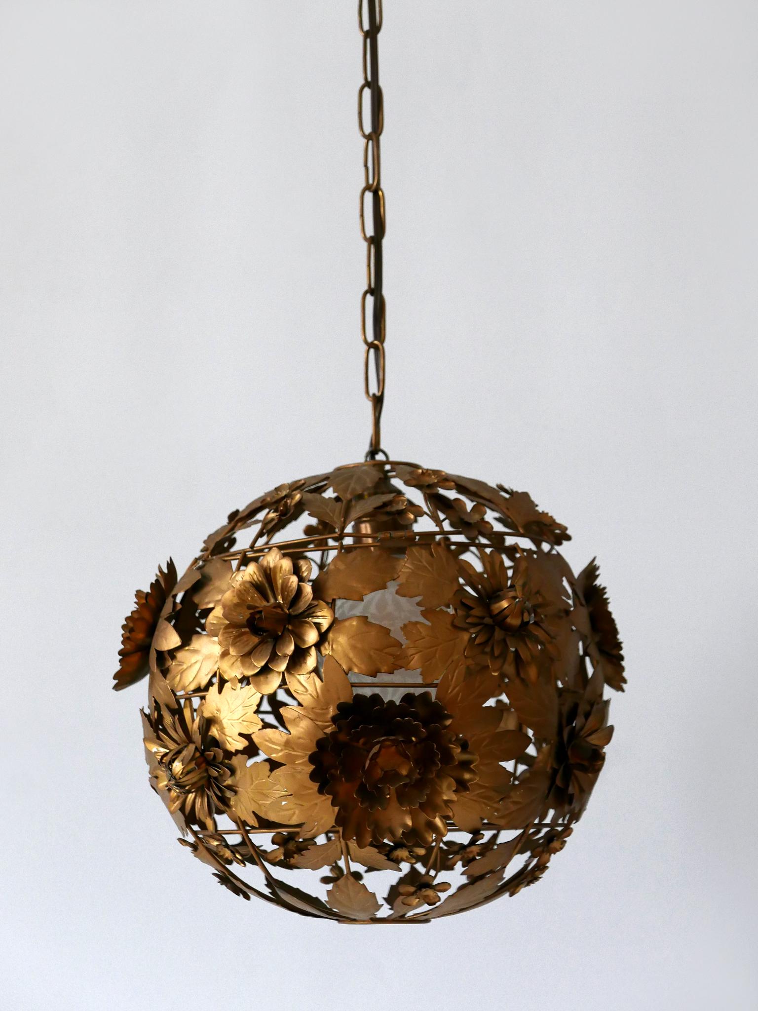 Rare & Gorgeous Mid-Century Modern Metal Floral Pendant Lamp, Germany, 1960s For Sale 2