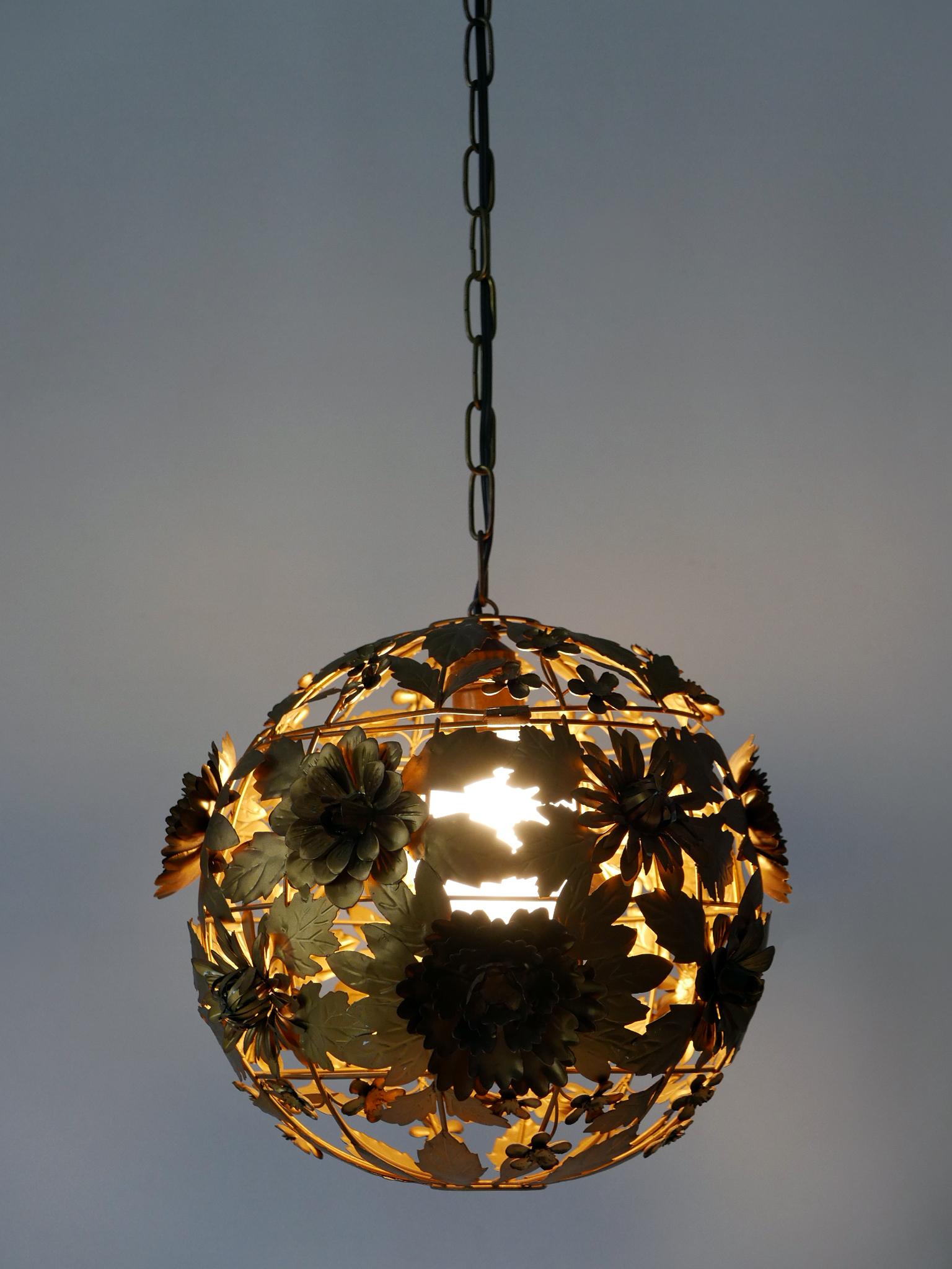 Rare & Gorgeous Mid-Century Modern Metal Floral Pendant Lamp, Germany, 1960s For Sale 3