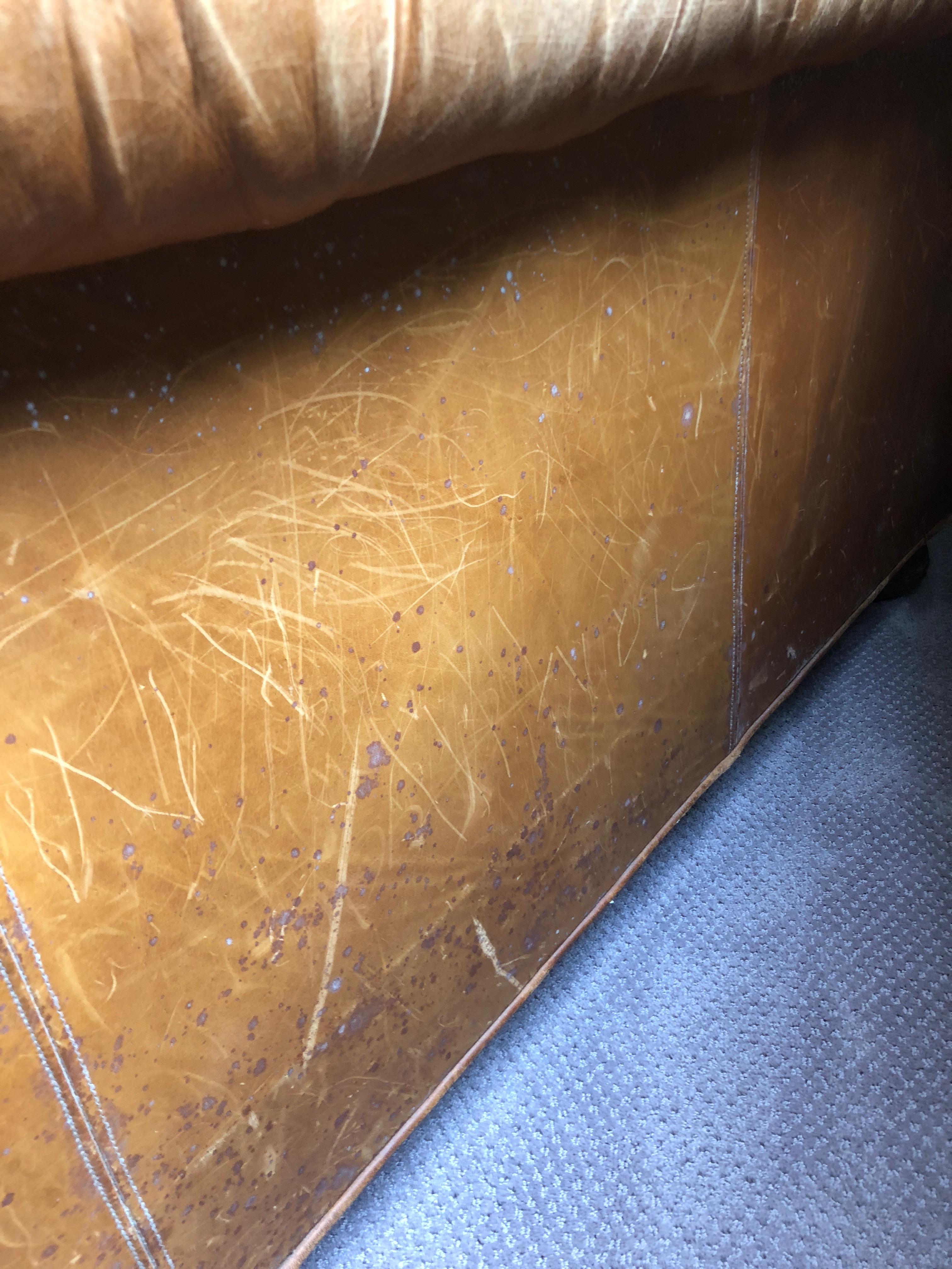 Rare Gorgeously Distressed Vintage Cognac Leather Chesterfield 8
