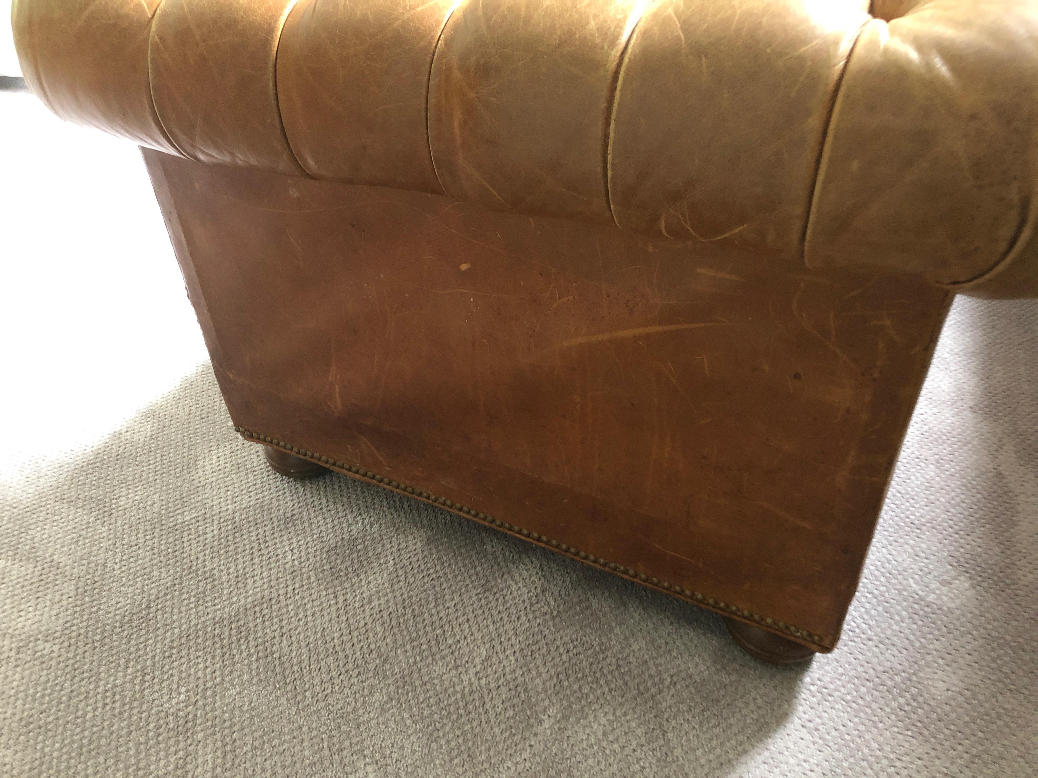 Rare Gorgeously Distressed Vintage Cognac Leather Chesterfield 9
