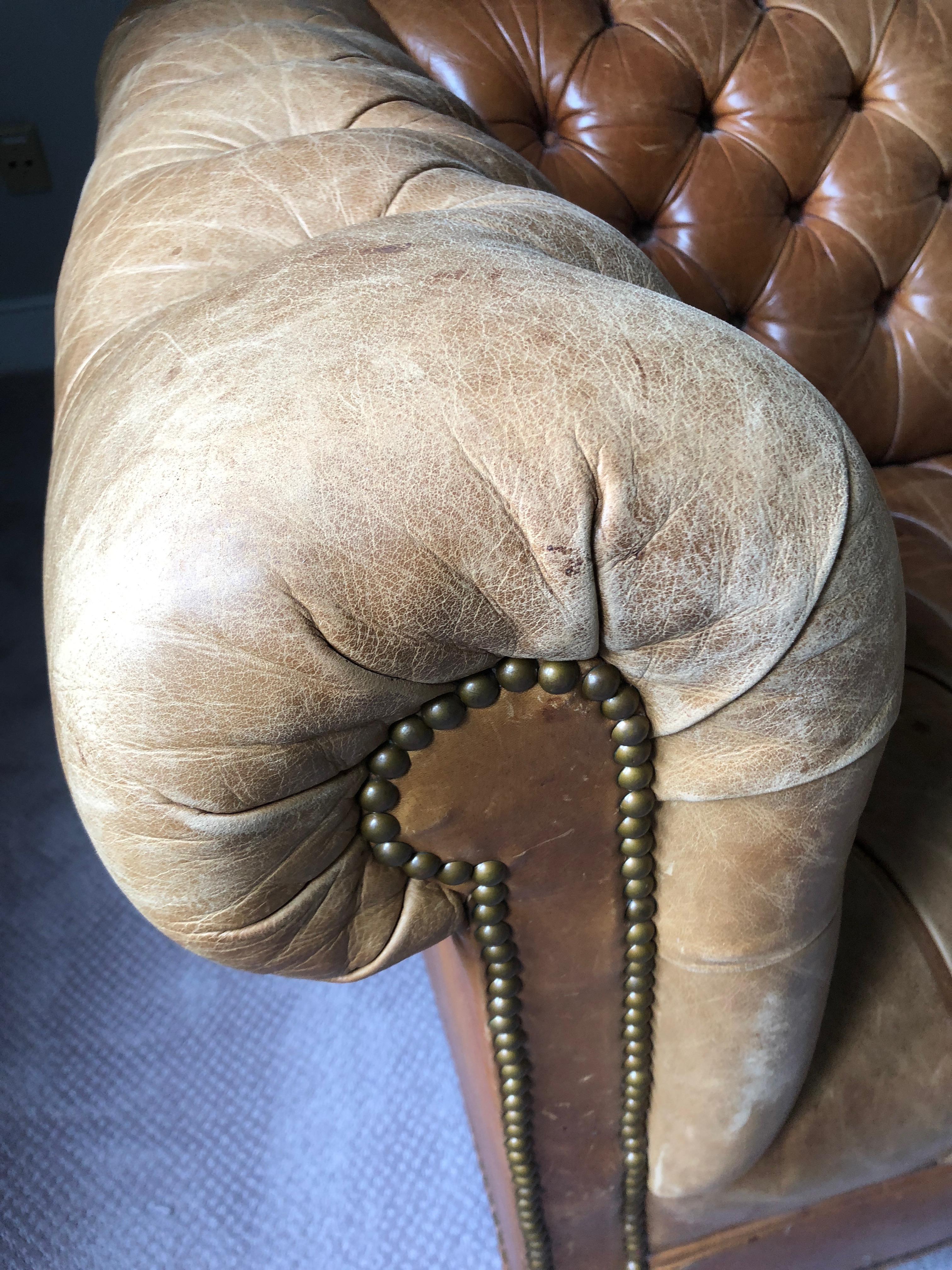 Rare Gorgeously Distressed Vintage Cognac Leather Chesterfield In Distressed Condition In Hopewell, NJ