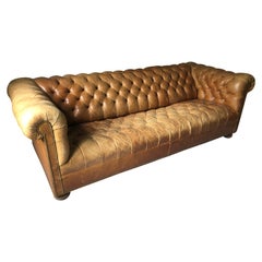 Rare Gorgeously Distressed Vintage Cognac Leather Chesterfield