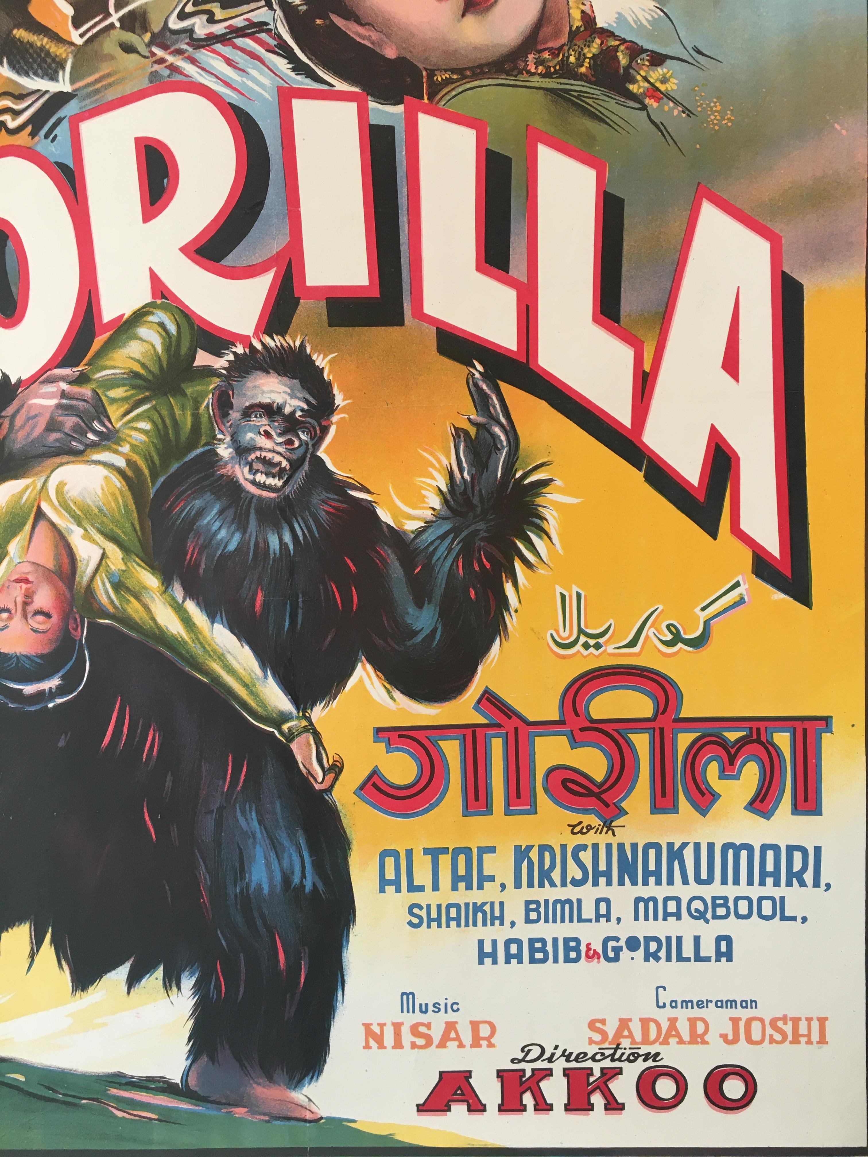 Anglo-indien Rare affiche originale du film indien « Gorilla », 1953