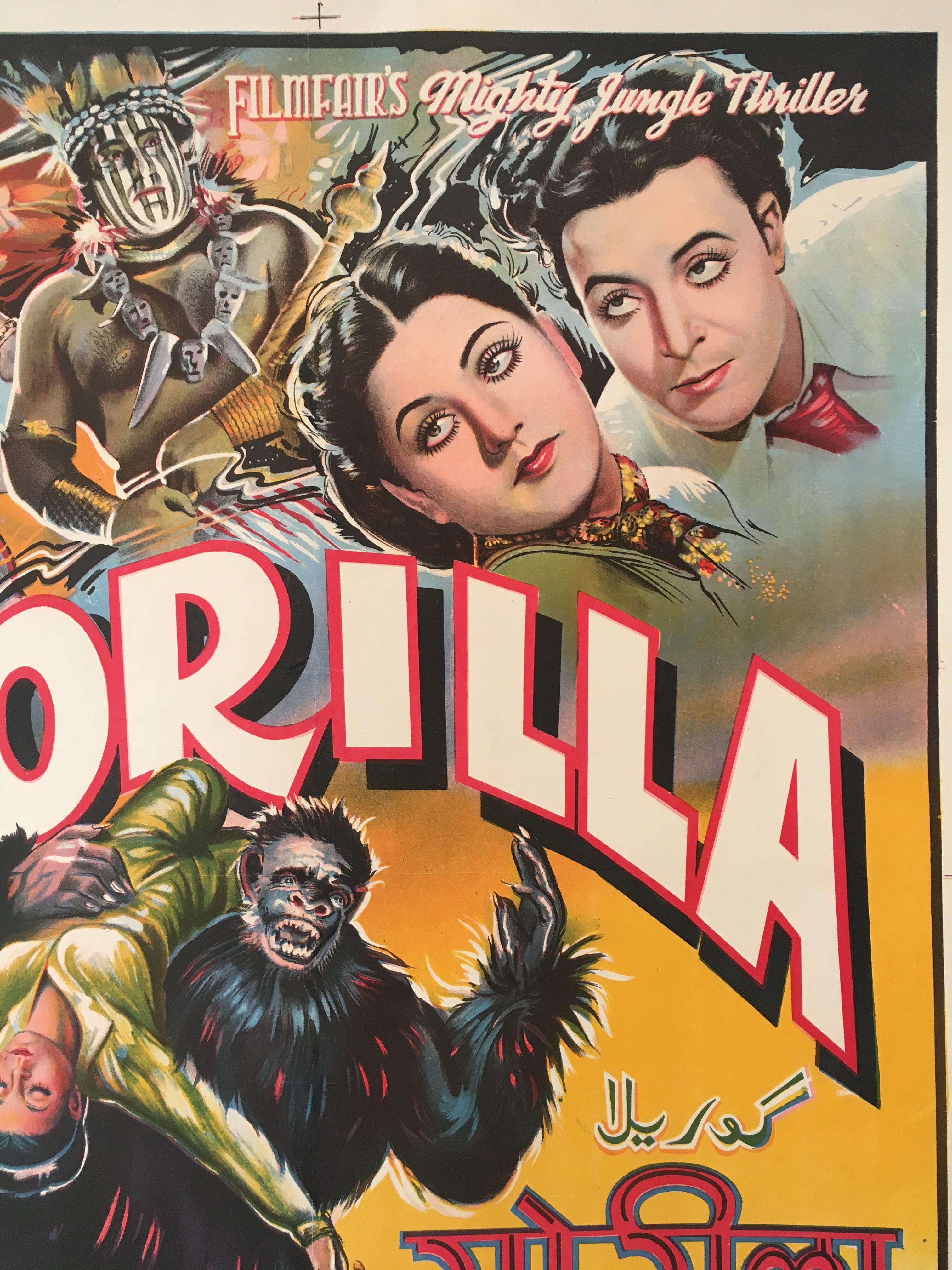 Indien Rare affiche originale du film indien « Gorilla », 1953