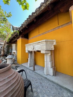 Rare Gothic Castle Limestone Chimney Mantle Chateau Fireplace Hand Carved Stone