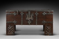 Rare Gothic German Oak and Iron Chest Known as "Stollentruhe"