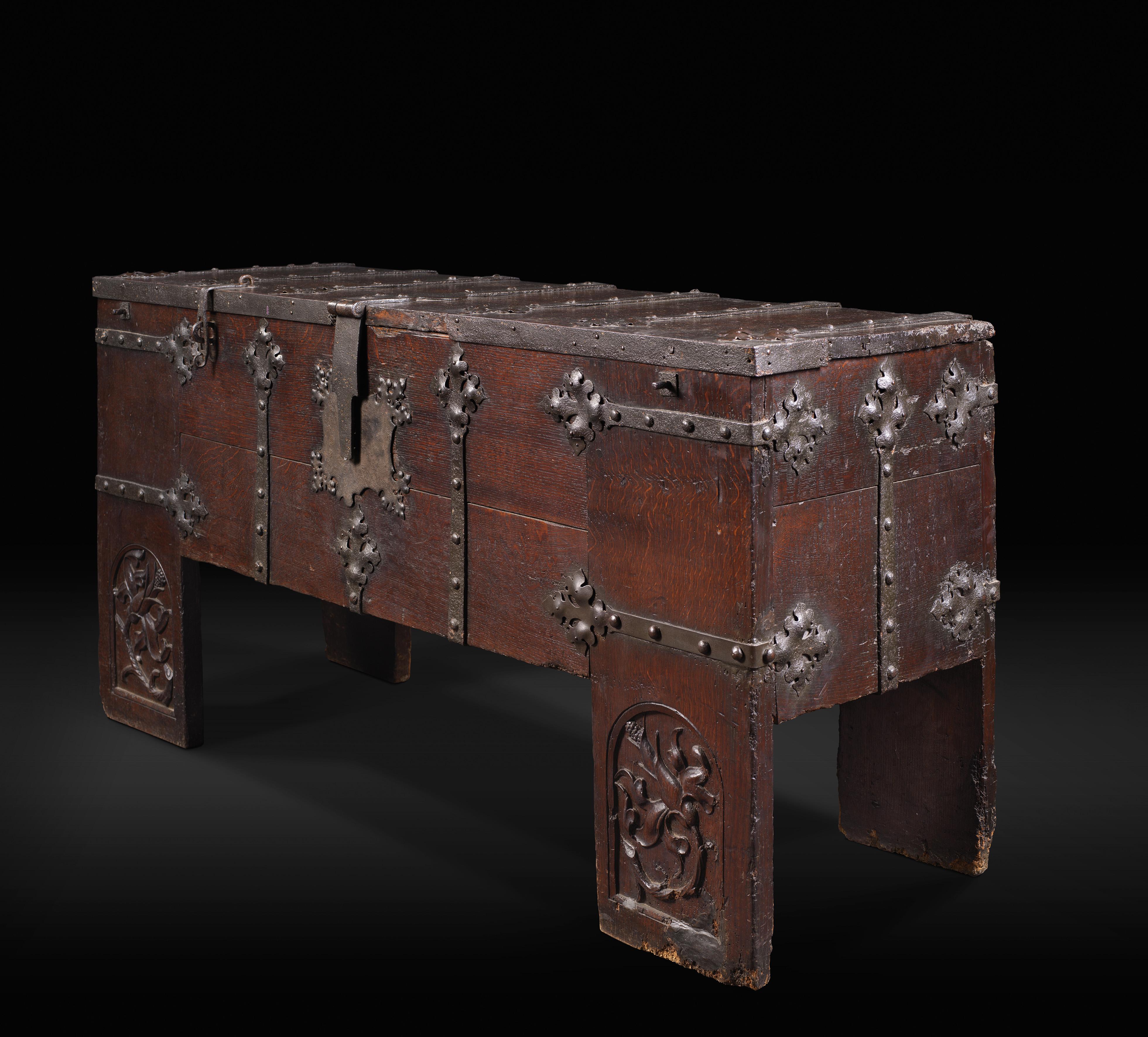 Rare Gothic German Oak and Iron Chest Known as 