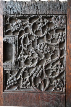 Rare Gothic Oak Panel Carved With Vine And Grape Cluster Motif, Circa 1320–1400