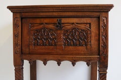 Rare Gothic Revival Dry Bar / Drinks Cabinet Carved Oak Church Windows Credenza