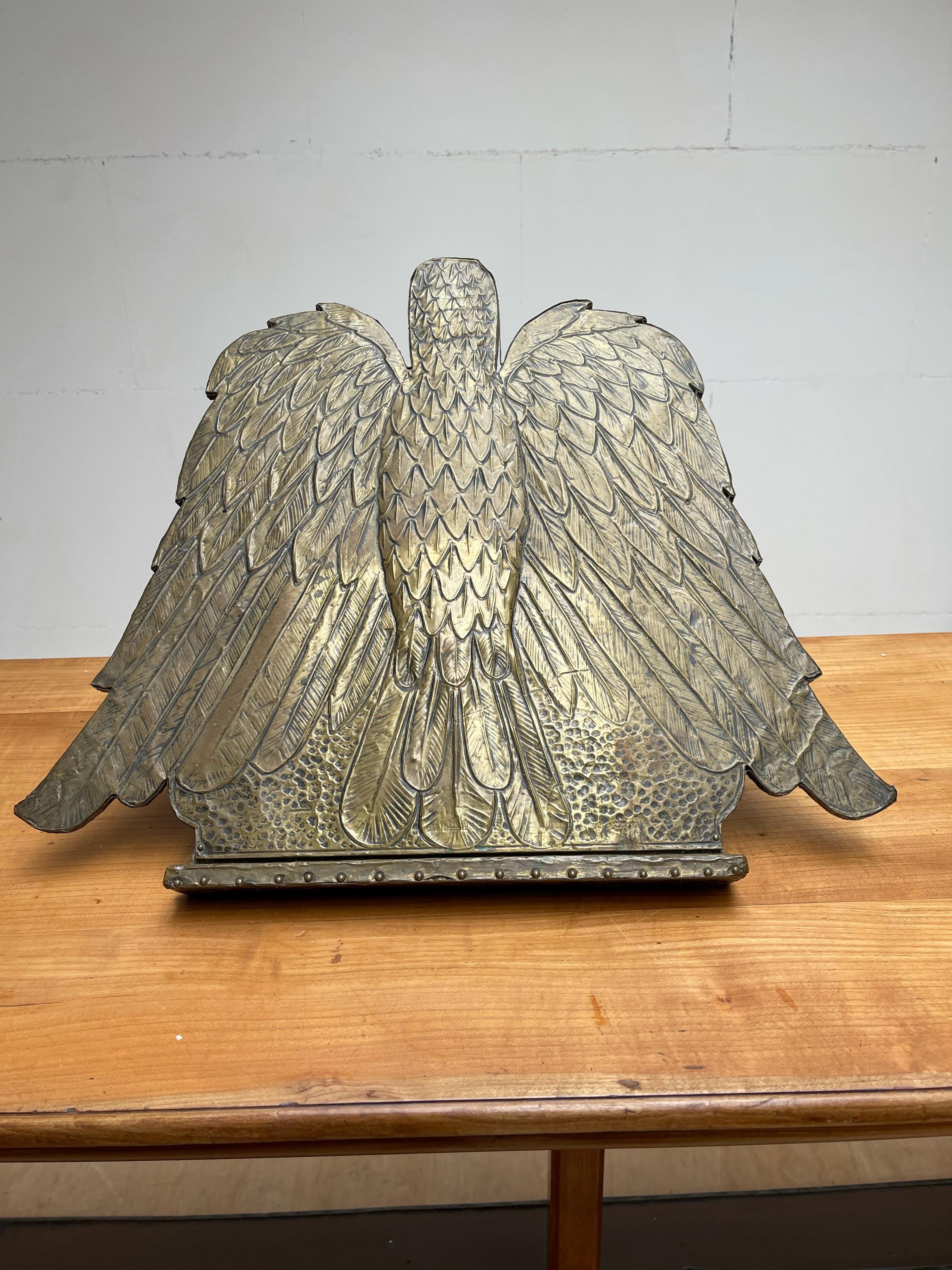 Rare Gothic Revival Embossed Brass Eagle Sculpture Church Altar Bible Stand For Sale 7