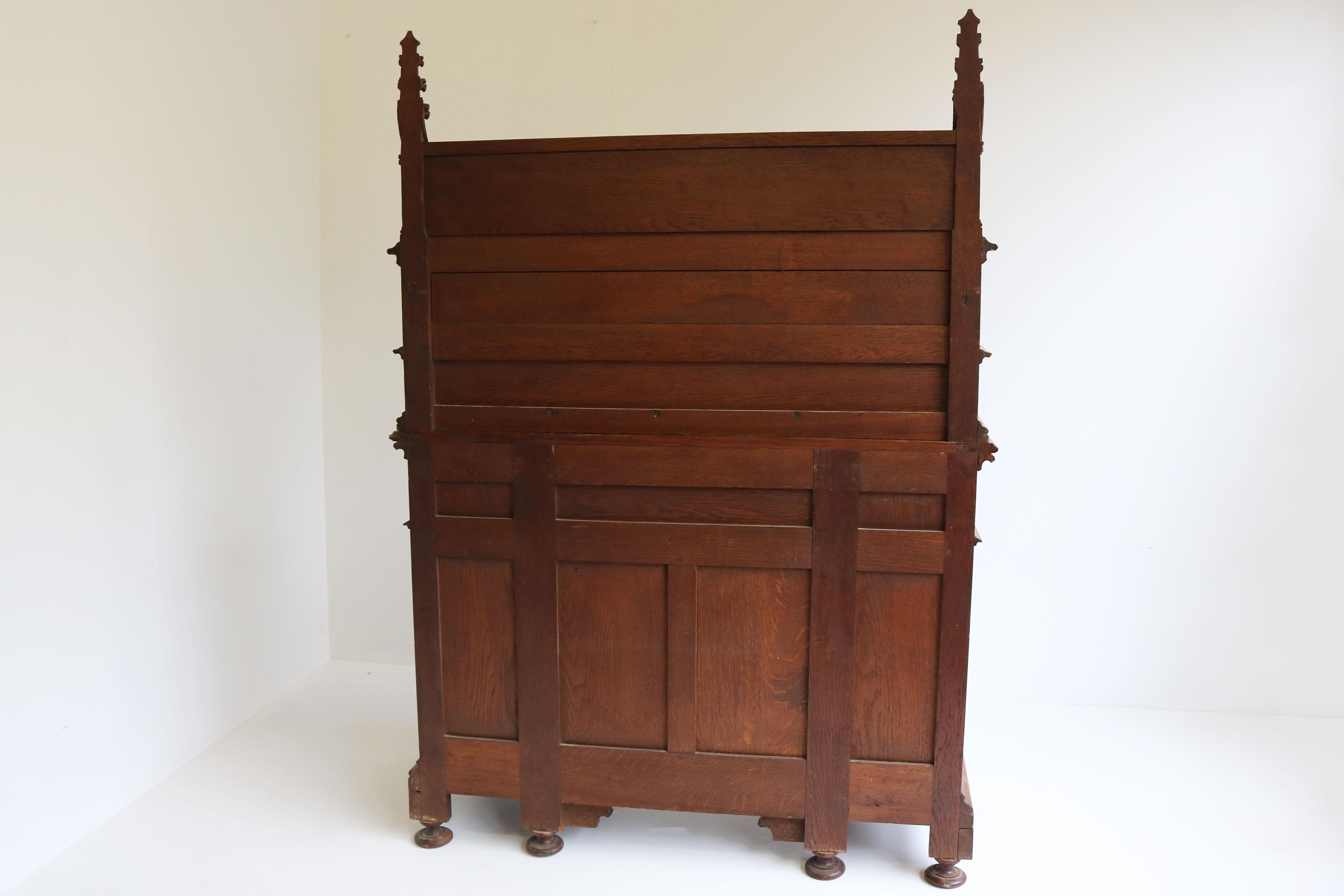 Rare Gothic Revival Writing Desk Carved Oak Antique 19th Century Angels Dragons For Sale 10
