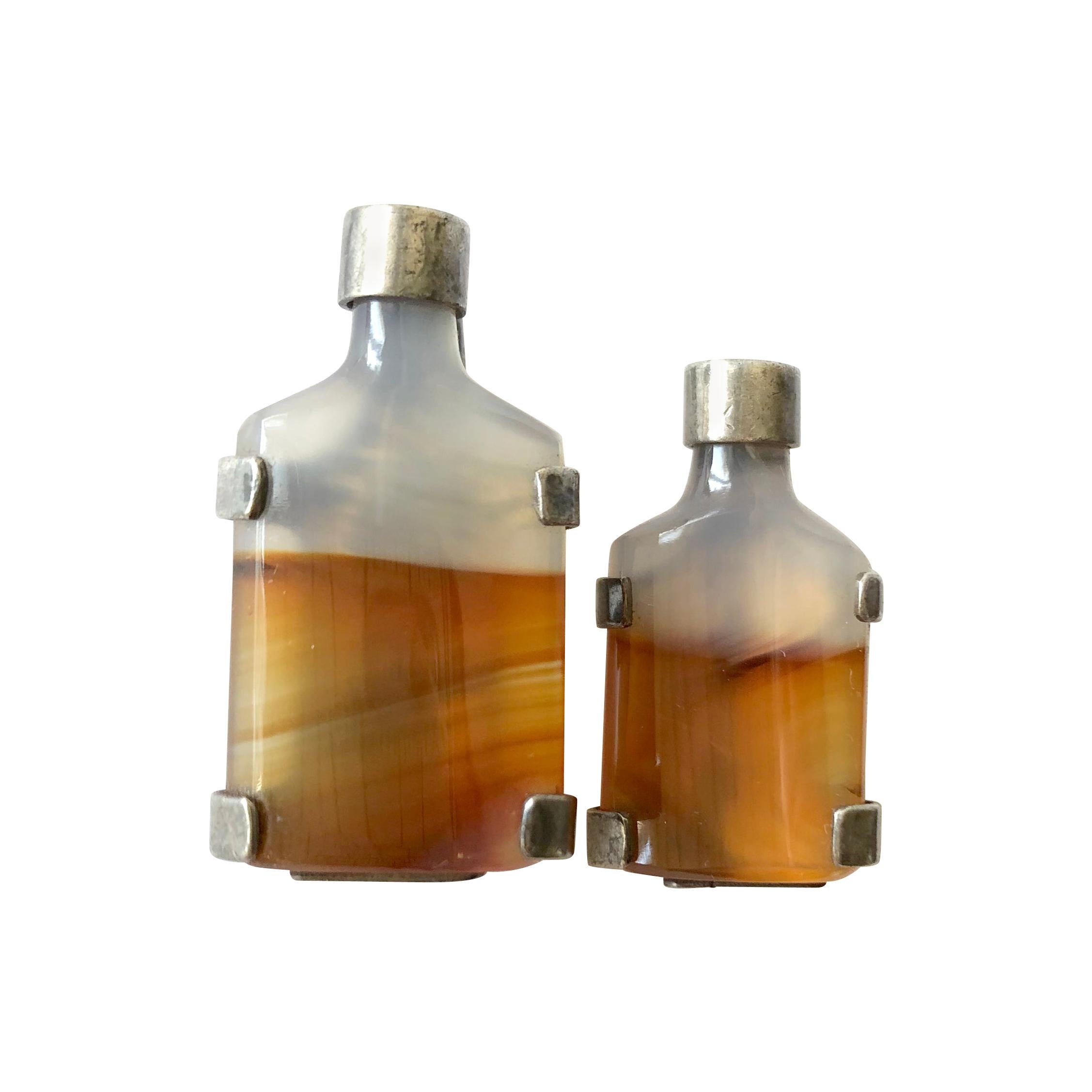 Rare Gra-Wun Raymond Graves Sterling Silver Agate Whiskey Bottle Cufflinks