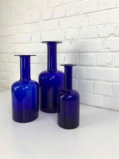 Rare Graduated Set of 3 Cobalt Blue Gulvvase Vases, Otto Brauer Holmegaard 1960s