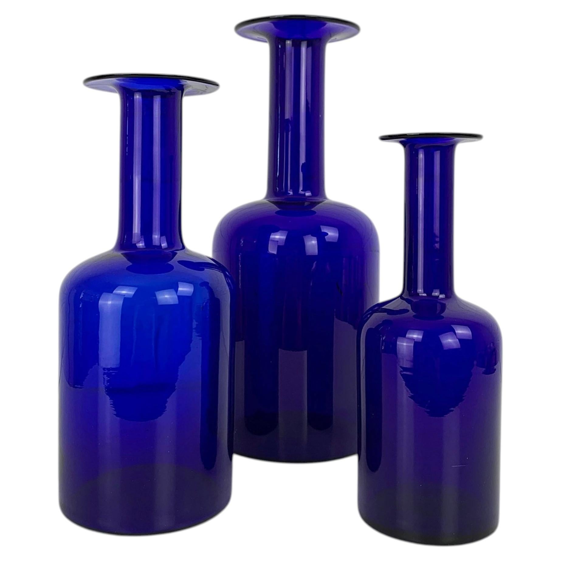 Rare Graduated Set of 3 Cobalt Blue Gulvvase Vases, Otto Brauer Holmegaard 1960s
