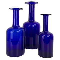 Rare Graduated Set of 3 Cobalt Blue Gulvvase Vases, Otto Brauer Holmegaard 1960s