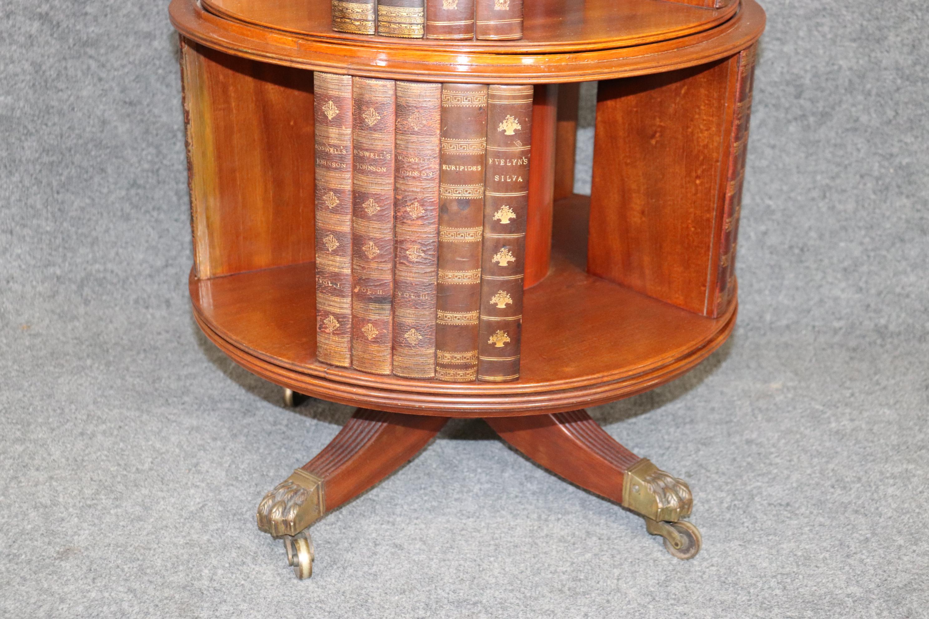 English Rare Graduated Tier Leather Bookend Divided George III Revolving Bookcase c 1910