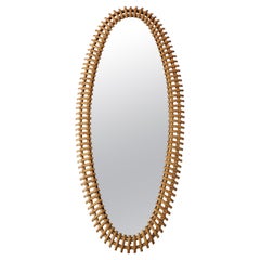 Rare Grand Scale Oval Bamboo and Rattan Wall Mirror, 1960s
