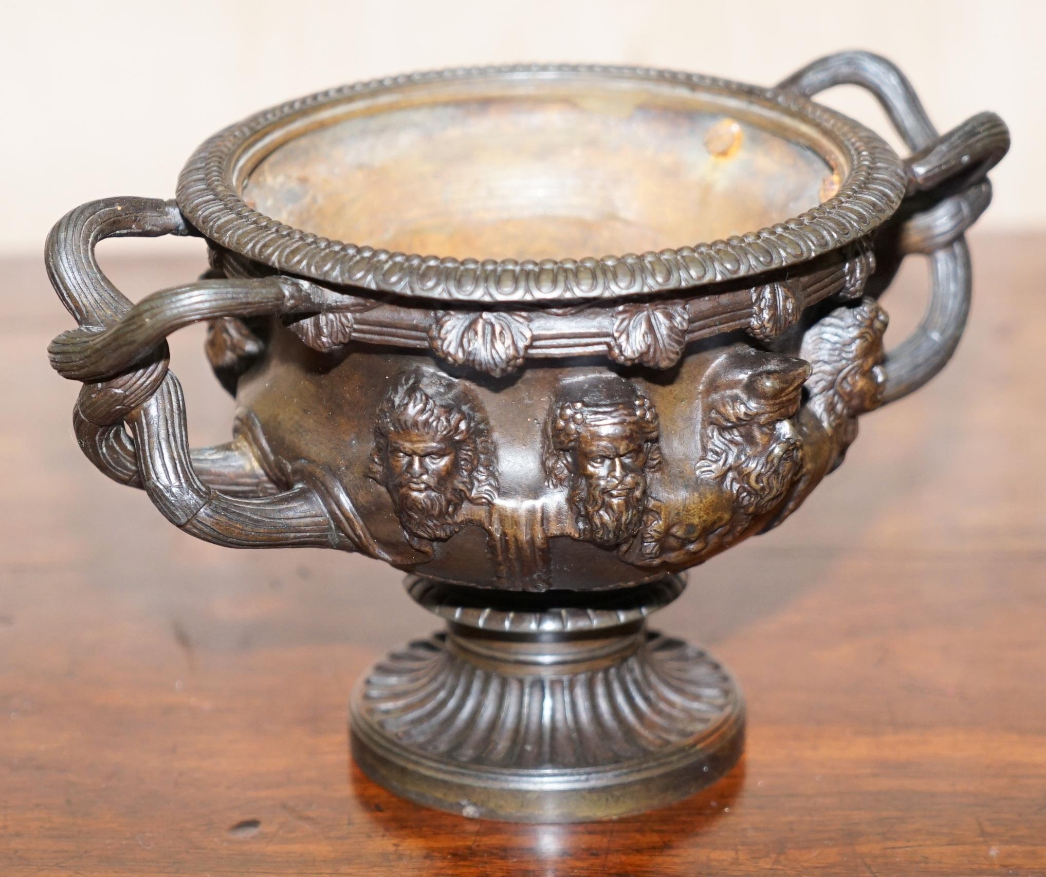We are delighted to offer for sale this stunning solid bronze Grand Tour Warwick vase based on the original Roman

An exquisite example in beautiful condition throughout, the vase top rotates and is on a pivot, the bronze is nicely cast and very