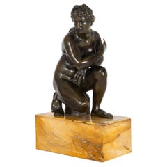 Rare Grand Tour Italien Sculpture en bronze antique Vénus accroupie circa 1850