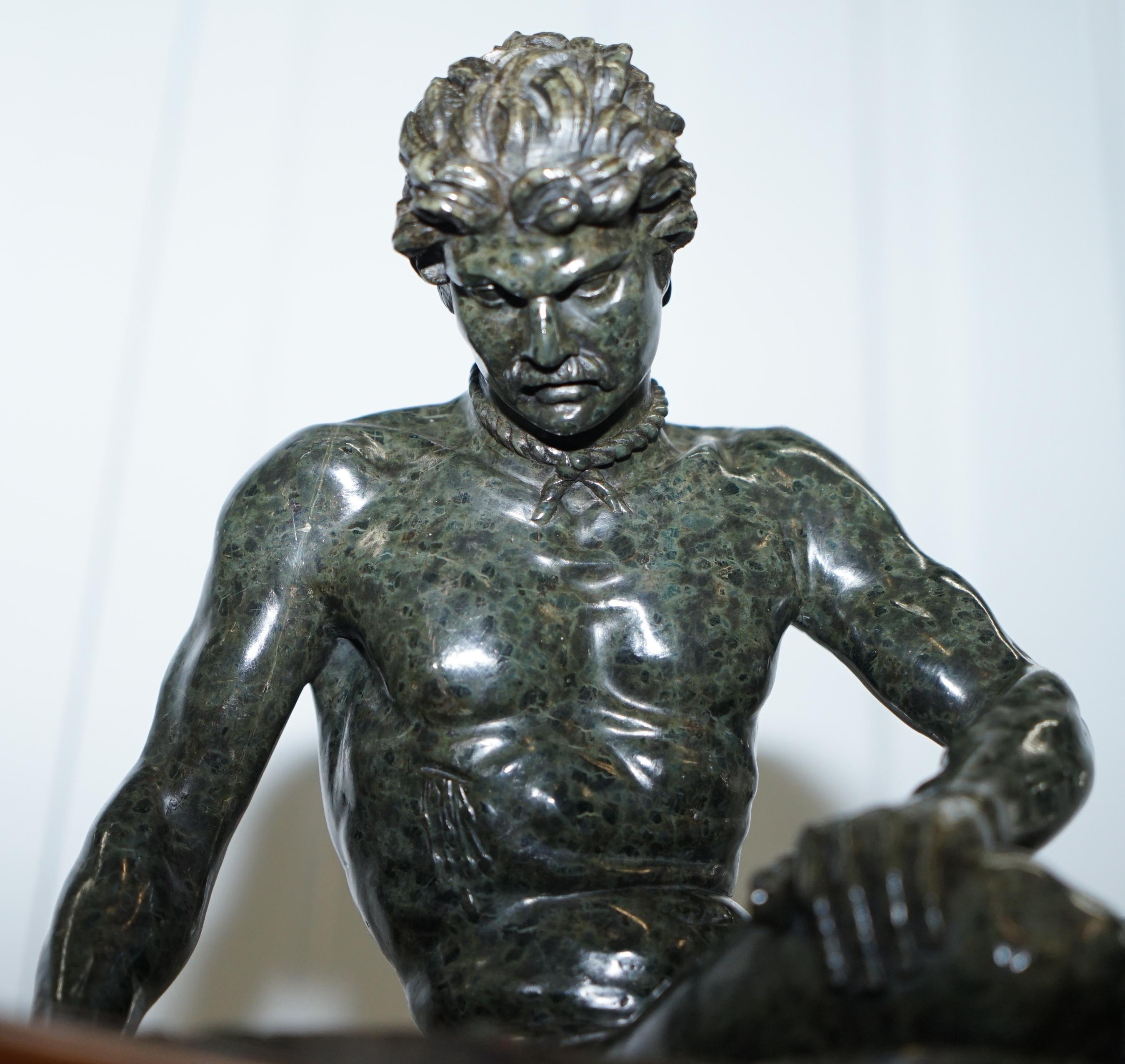 Rare Grand Tour Large Sized 19th Century Green Marble Statue of the Dying Gaul 5