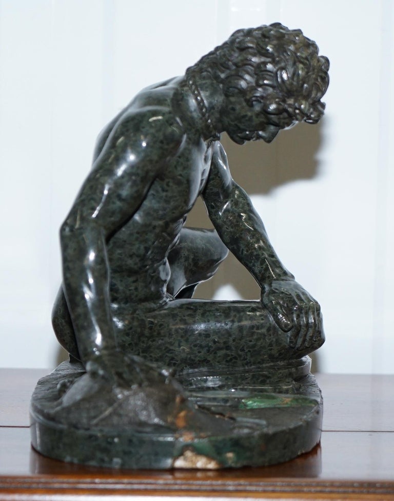 Rare Grand Tour Large Sized 19th Century Green Marble Statue of the