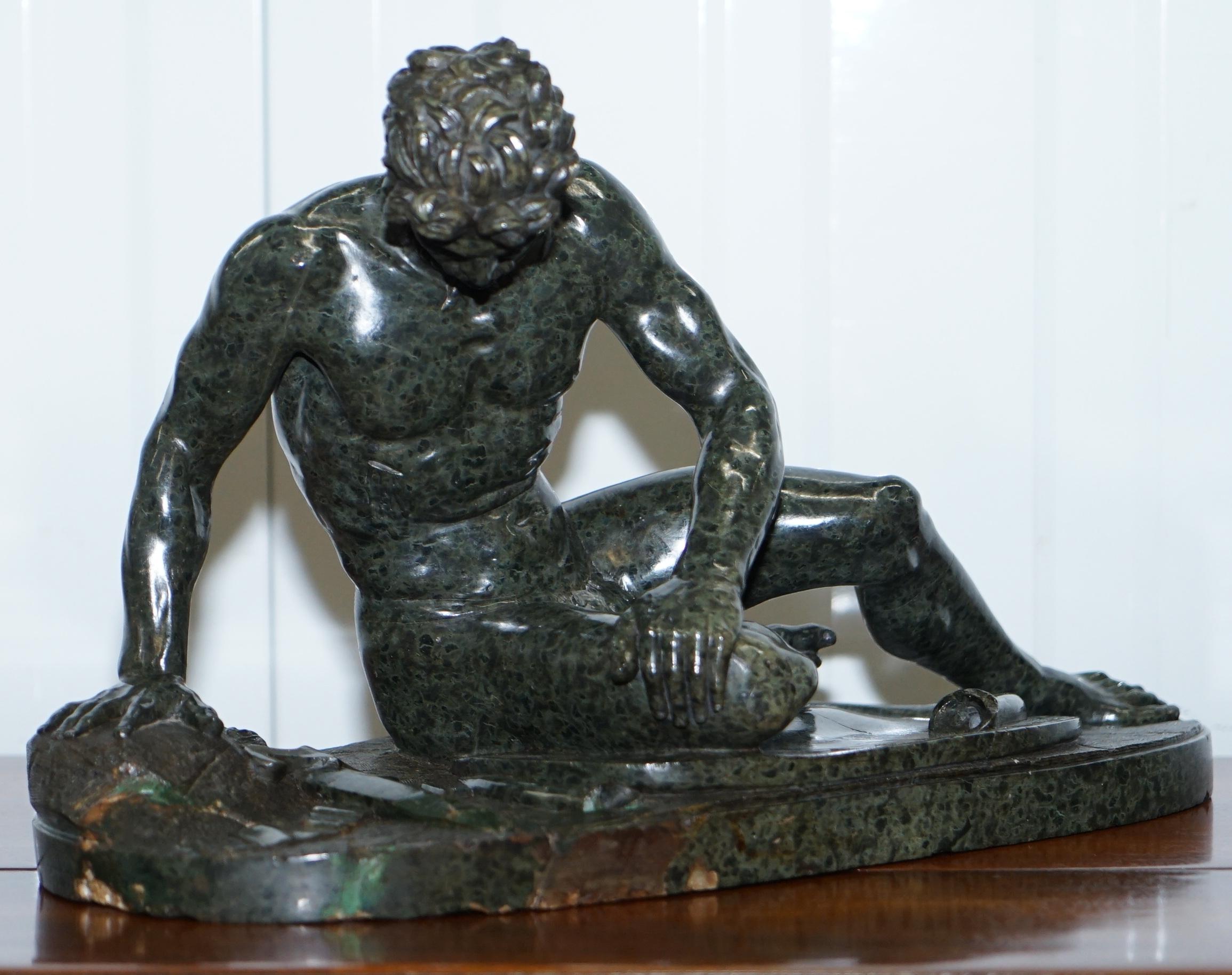 We are delighted to offer for sale this lovely original Grand Tour large sized solid green marble statue of the Dying Goul circa late 19th century

A very decorative and good sized piece, there are a lot of smaller examples of this piece around,