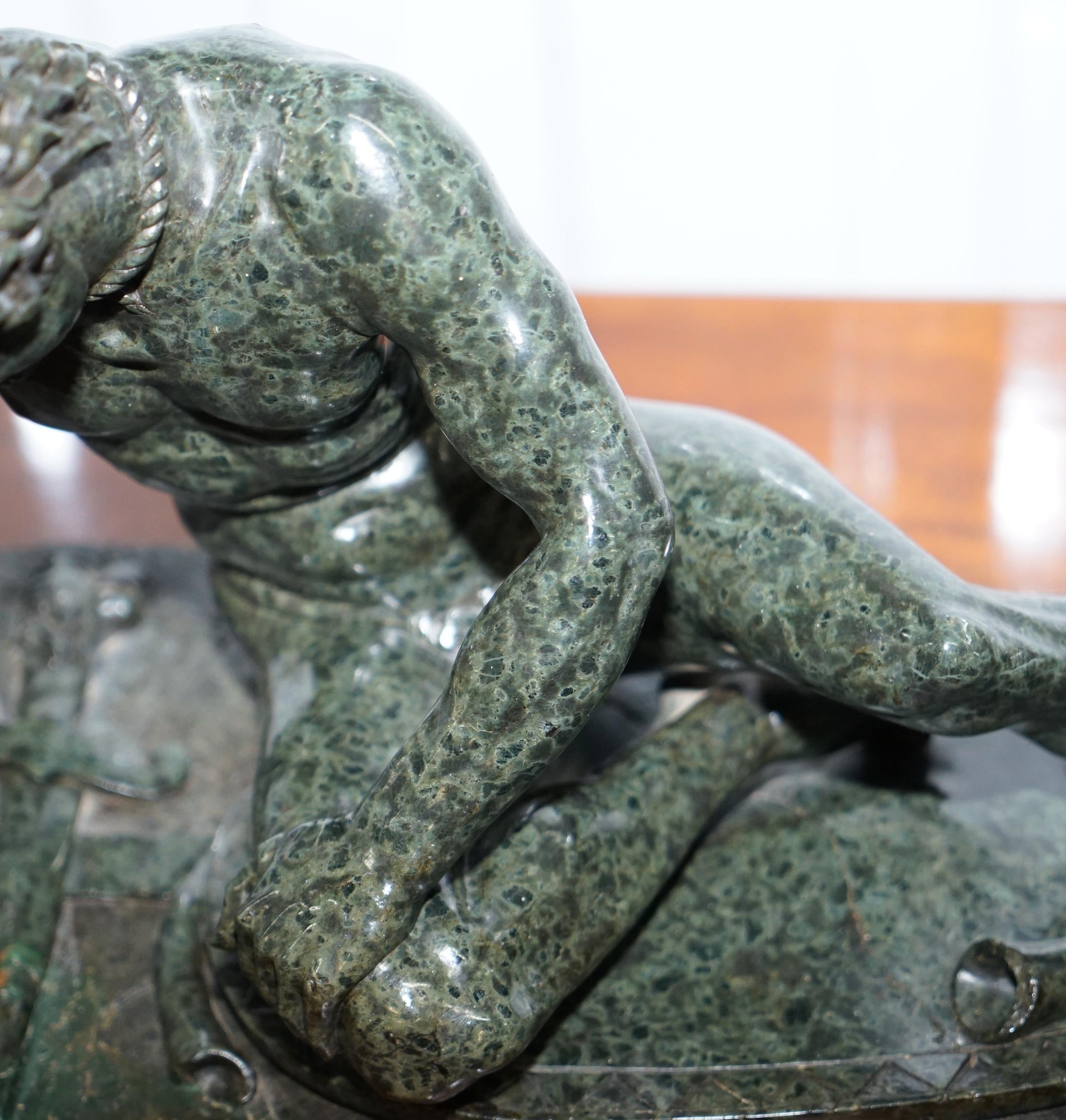 Rare Grand Tour Large Sized 19th Century Green Marble Statue of the Dying Gaul 3